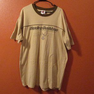 Harley Davidson Men 2X Large Brown Tan Graphic Dealership Short Sleeve Shirt